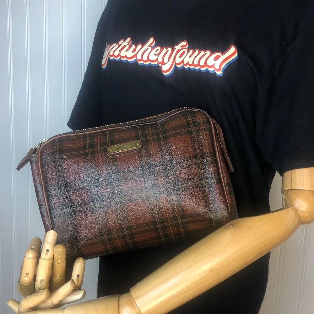 RALPH LAUREN Tartan Plaid Top Zipper Clutch Makeup Toiletry Bag Vintage
